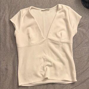 Cream Short Sleeve V-Neck Peplum-Inspired Top